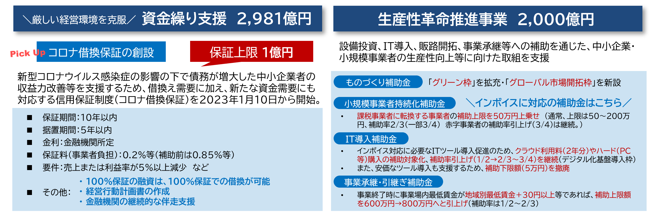 資金繰り支援・生産性革命推進事業